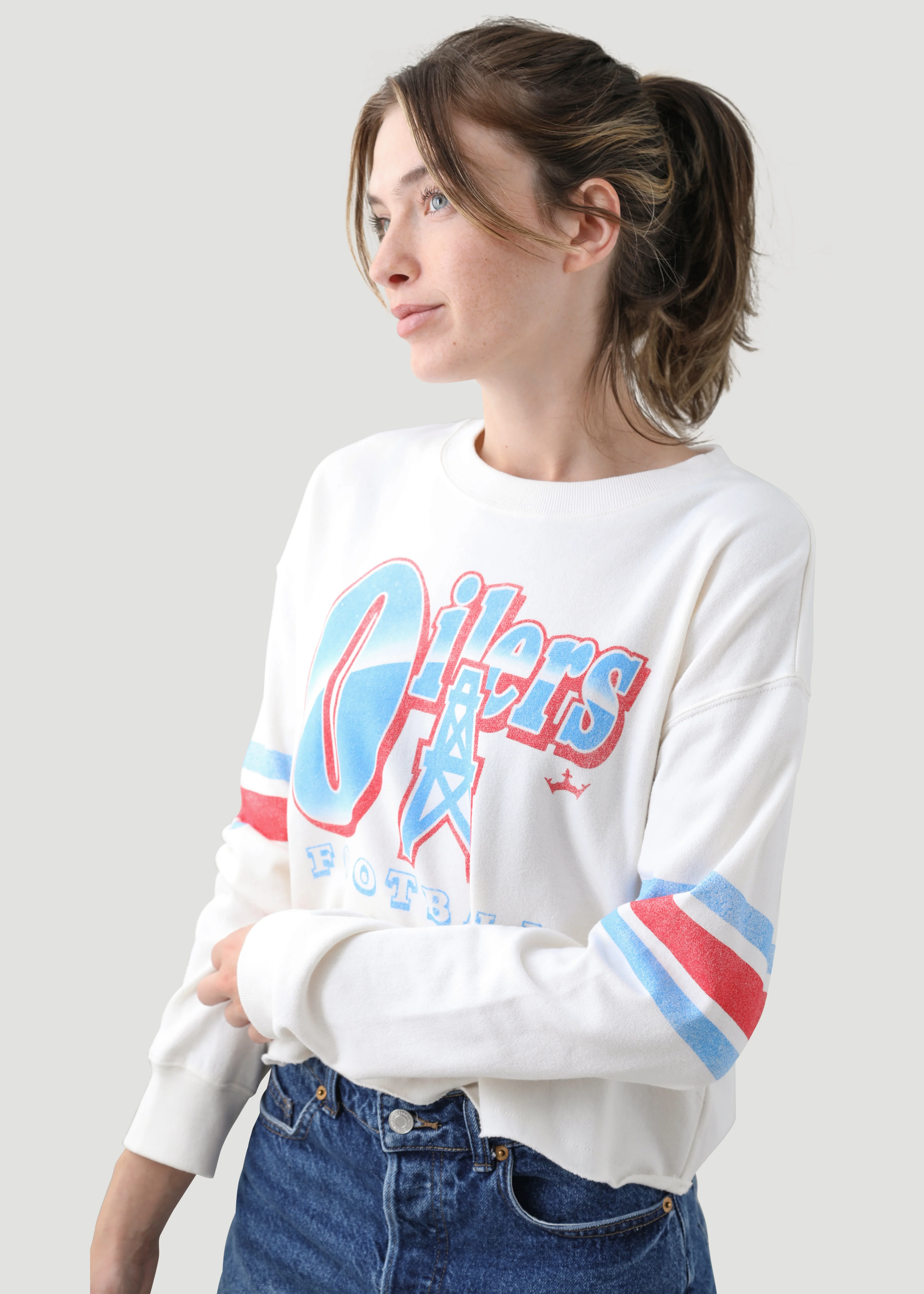 Oilers Junk Food Women's Kickoff Crop Crewneck - Image 5